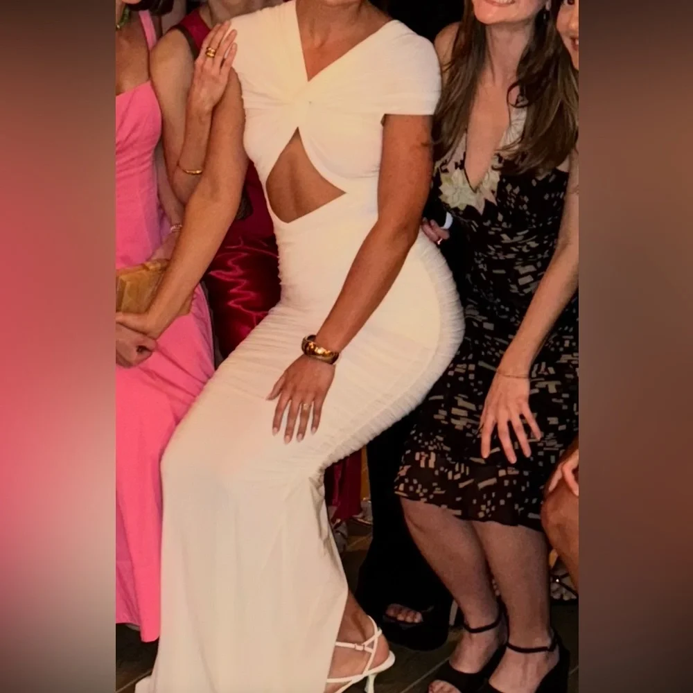Ronny Kobo Nasha Twist-Front Cut-Out Maxi Dress in Off White - Picture 4 of 7